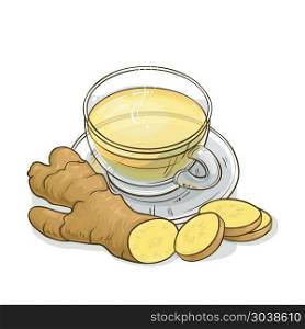 ginger tea illustration. cup of ginger tea illustration on white background
