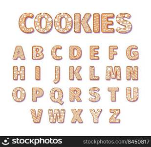 Gingerbread alphabet. Christmas holiday letters xmas cookies alphabet decorated symbols garish vector pictures of biscuits. Illustration of abc and alphabet. Gingerbread alphabet. Christmas holiday letters xmas cookies alphabet decorated symbols garish vector pictures of biscuits