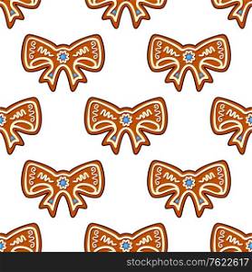 Gingerbread bows seamless pattern background for holiday design