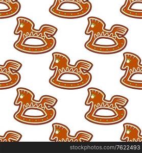 Gingerbread brown horses seamless pattern background for christmas design