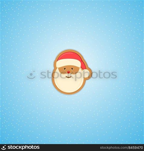 Gingerbread Christmas cookies, Santa Claus in a red hat on a blue background.