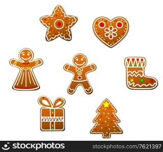 Gingerbread christmas cookies set isolated on white background