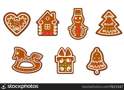 Gingerbread christmas objects set isolated on white background
