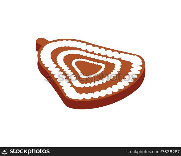 Gingerbread cookie sweet baked product for Christmas holidays icon 3d vector. Biscuit in form of bell with dotted decorating of frosting winter season. Gingerbread Cookie Sweet Baked Product Christmas