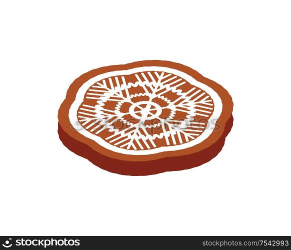 Gingerbread cookie traditional Christmas food isolated 3d icon vector. Biscuit in form of snowflake, ornament baked dish made of ginger, winter season. Gingerbread Cookie Traditional Christmas Food
