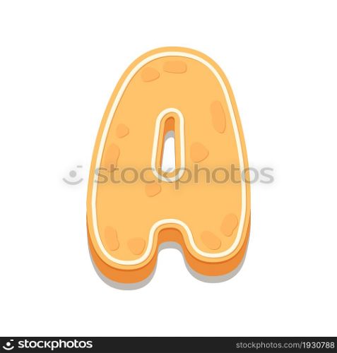 Gingerbread Cookies letter A. Cartoon letter with icing sugar covering. Vector illustration for your design.