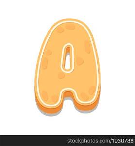 Gingerbread Cookies letter A. Cartoon letter with icing sugar covering. Vector illustration for your design.