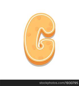 Gingerbread Cookies letter G. Cartoon letter with icing sugar covering. Vector illustration for your design.