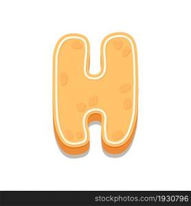 Gingerbread Cookies letter H. Cartoon letter with icing sugar covering. Vector illustration for your design.