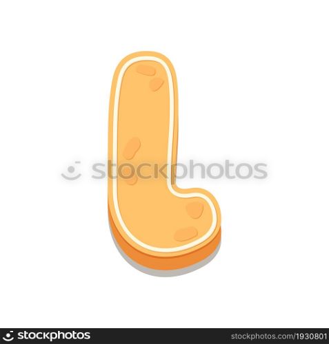 Gingerbread Cookies letter L. Cartoon letter with icing sugar covering. Vector illustration for your design.