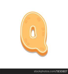 Gingerbread Cookies letter Q. Cartoon letter with icing sugar covering. Vector illustration for your design.