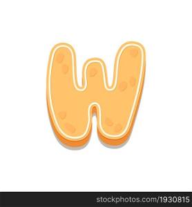Gingerbread Cookies letter W. Cartoon letter with icing sugar covering. Vector illustration for your design.