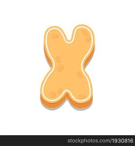 Gingerbread Cookies letter X. Cartoon letter with icing sugar covering. Vector illustration for your design.