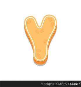 Gingerbread Cookies letter Y. Cartoon letter with icing sugar covering. Vector illustration for your design.