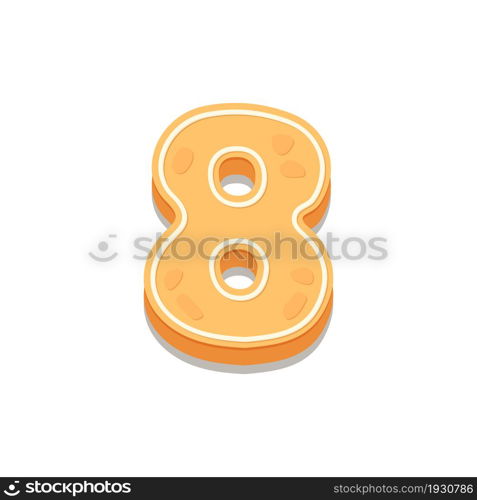 Gingerbread Cookies number eight, 8. Cartoon number with icing sugar covering. Vector illustration for your design.