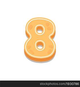 Gingerbread Cookies number eight, 8. Cartoon number with icing sugar covering. Vector illustration for your design.