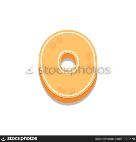 Gingerbread Cookies number zero, 0. Cartoon number with icing sugar covering. Vector illustration for your design.