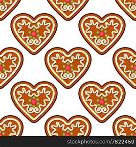Gingerbread hearts seamless pattern background for christmas holiday design