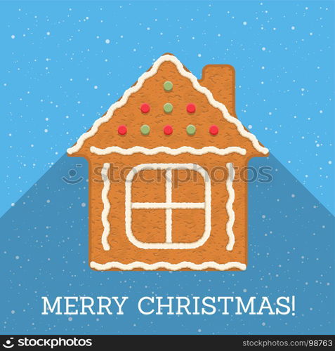 Gingerbread House. Gingerbread house on blue background with Merry Christmas congratulation, vector eps10 illustration