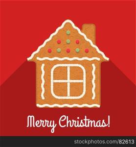 Gingerbread House. Gingerbread house on red background with Merry Christmas congratulation, vector eps10 illustration