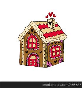 Gingerbread House Vector. Christmas cookie. Hand drawn illustration. Sticker print design.. Gingerbread House Vector. Christmas cookie. Hand drawn illustration. Sticker print design