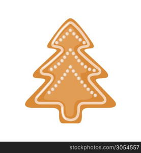 Gingerbread icon in shape of Christmas tree in flat style isolated on white background. Vector illustration.. Gingerbread icon in shape of Christmas tree.