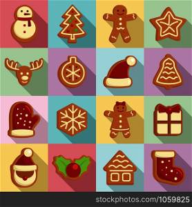Gingerbread icons set. Flat set of gingerbread vector icons for web design. Gingerbread icons set, flat style