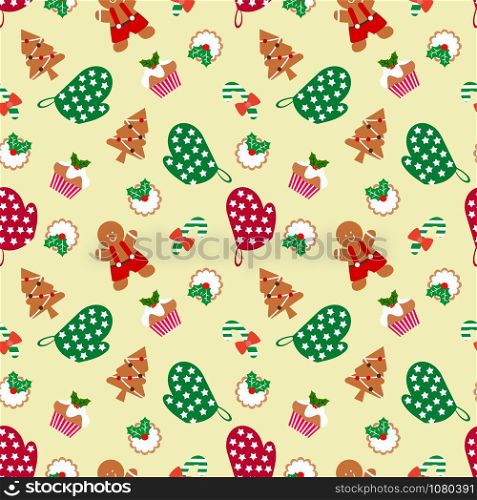 Gingerbread man and Christmas seamless pattern. Sweet and delicious Christmas concept.