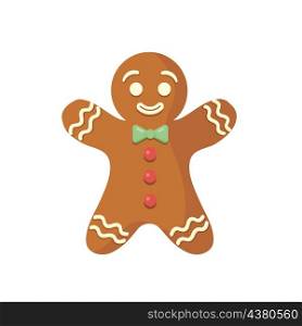 Gingerbread man cookie isolated on white background. Merry christmas holiday. Vector stock