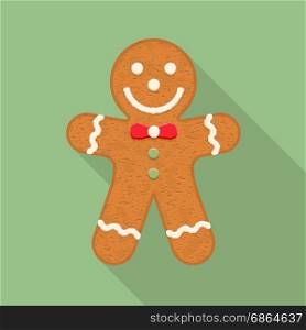 Gingerbread Man. Gingerbread man, traditional Christmas cookie, flat design with long shadow, vector eps10 illustration