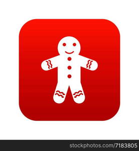 Gingerbread man icon digital red for any design isolated on white vector illustration. Gingerbread man icon digital red