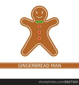 Gingerbread Man Isolated. Vector illustration of smiling gingerbread man isolated on white background. Christmas cookie in flat style.