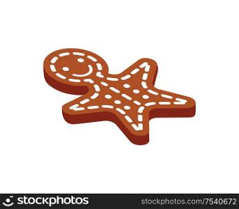 Gingerbread man winter character cookie made from ginger vector. Sweets traditional biscuits on Christmas and new year. Holiday meal food frosting. Gingerbread Man Winter Character Cookie of Ginger