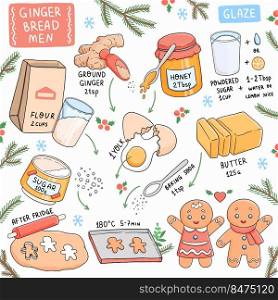 Gingerbread men recipe Christmas cookies vector illustration