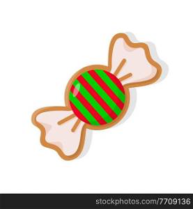 Gingerbread of candy with bright cover in stripes red and green. Baked colorful cookie sweet in realistic style isolated on white, shape of dessert vector. Gingerbread of Candy with Colorful Stripes Vector