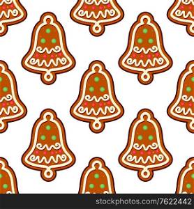 Gingerbread seamless pattern with christmas bell for holiday design