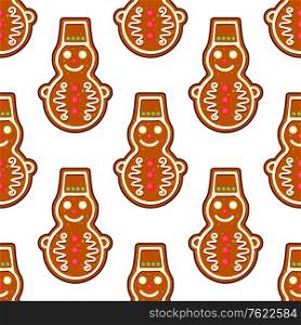 Gingerbread snowman seamless pattern background for christmas design
