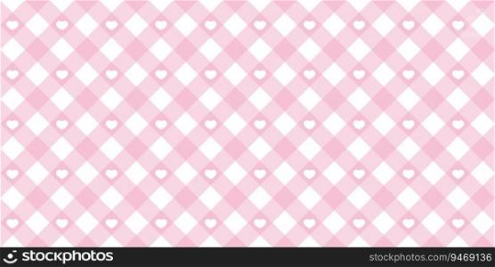 Gingham heart diagonal seamless pattern in pink pastel color. Vichy plaid design for Easter holiday textile decorative. Vector checkered pattern for fabric - picnic blanket, tablecloth, dress, napkin. Gingham heart diagonal seamless pattern in pink pastel color. Vichy plaid design for Easter holiday textile decorative. Vector checkered pattern for fabric - picnic blanket, tablecloth, dress, napkin.