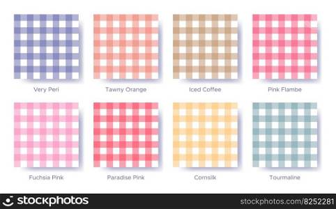 Gingham seamless pattern set in the color of 2022 Very Peri. S&le color guide palette catalog of swatches. Matching shades for fashion trends - entertainment vichy. Vector illustration for fabric, textile, interior. Gingham seamless pattern set in the color of 2022 Very Peri. S&le color guide palette catalog of swatches. Matching shades for fashion trends - entertainment vichy. Vector illustration for fabric, textile, interior design