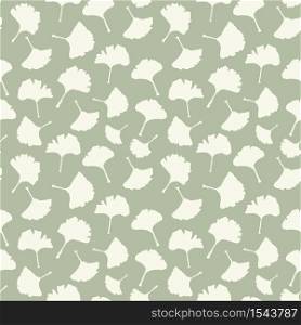 Ginkgo Biloba Seamless Pattern. Vector Botanical Plant for Fabric Textile Design and Interior Wallpapers. Pale Sage on Ivory Background. Ginkgo Biloba Seamless Pattern. Vector Botanical Plant