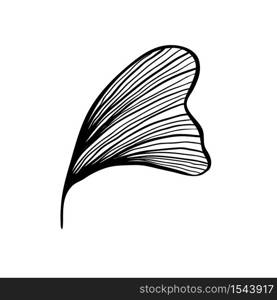 Ginkgo leaf ink line art design, vector isolated design element with wave outline drawing. Ginkgo biloba or ginko leaf, botanical plant engraving for modern interior decoration art design element. Ginkgo leaf, botanical floral plant ink line art