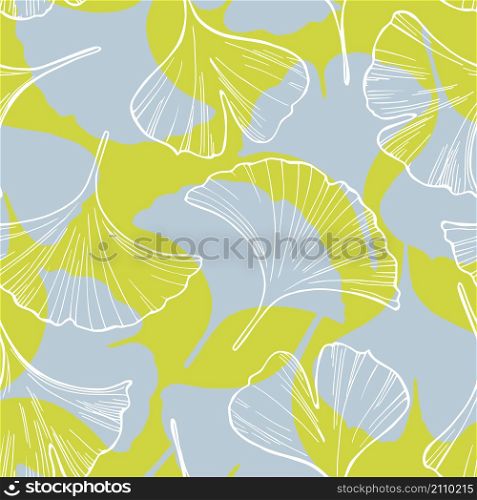 Ginkgo leaves. Vector seamless pattern