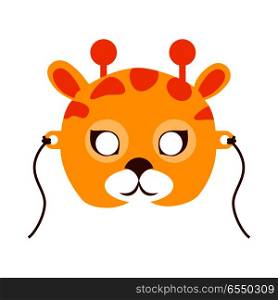 Giraffe Animal Carnival Mask. Childish Masquerade. Giraffe animal carnival mask vector in flat style. Tallest ruminant in orange and brown colors. Funny childish masquerade mask isolated. New Year masque for festivals, holiday dress code for kids