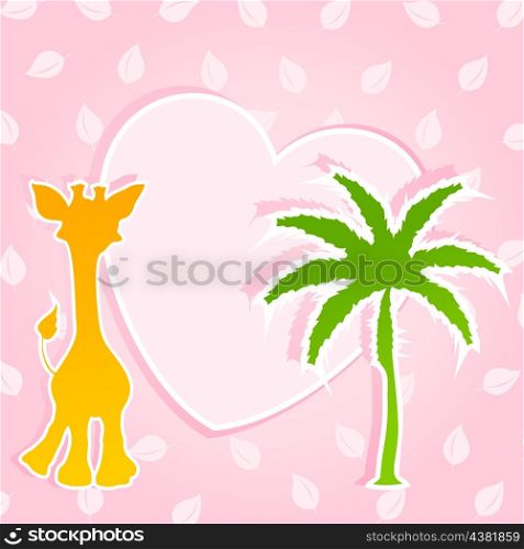Giraffe. Card for children with a giraffe and a palm tree. A vector illustration