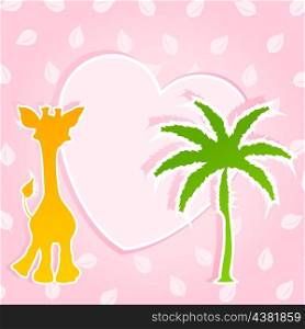 Giraffe. Card for children with a giraffe and a palm tree. A vector illustration