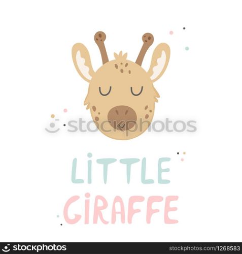 Giraffe hand drawn face. Vector character. Baby print, textile, book, baby shower template card. Giraffe hand drawn face. Vector character.