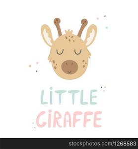 Giraffe hand drawn face. Vector character. Baby print, textile, book, baby shower template card. Giraffe hand drawn face. Vector character.