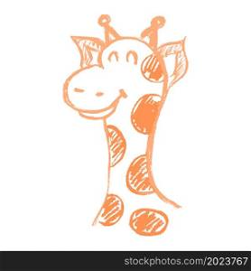 Giraffe. Icon in hand draw style. Drawing with wax crayons, colored chalk, children&rsquo;s creativity. Sign, pin, sticker. Icon in hand draw style. Drawing with wax crayons, children&rsquo;s creativity