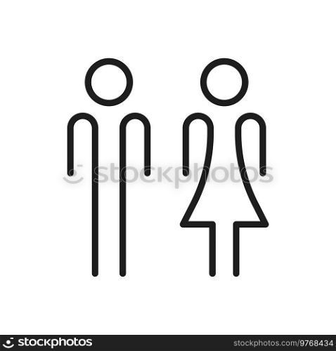 Girl and boy toilet sign WC restroom bathroom isolated outline icon. Vector lady and gentleman people, thin line sex pictogram, staff avatar. Abstract couple, friends of male and female gender. Kids toilet symbol man woman restroom outline icon