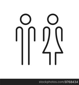 Girl and boy toilet sign WC restroom bathroom isolated outline icon. Vector lady and gentleman people, thin line sex pictogram, staff avatar. Abstract couple, friends of male and female gender. Kids toilet symbol man woman restroom outline icon